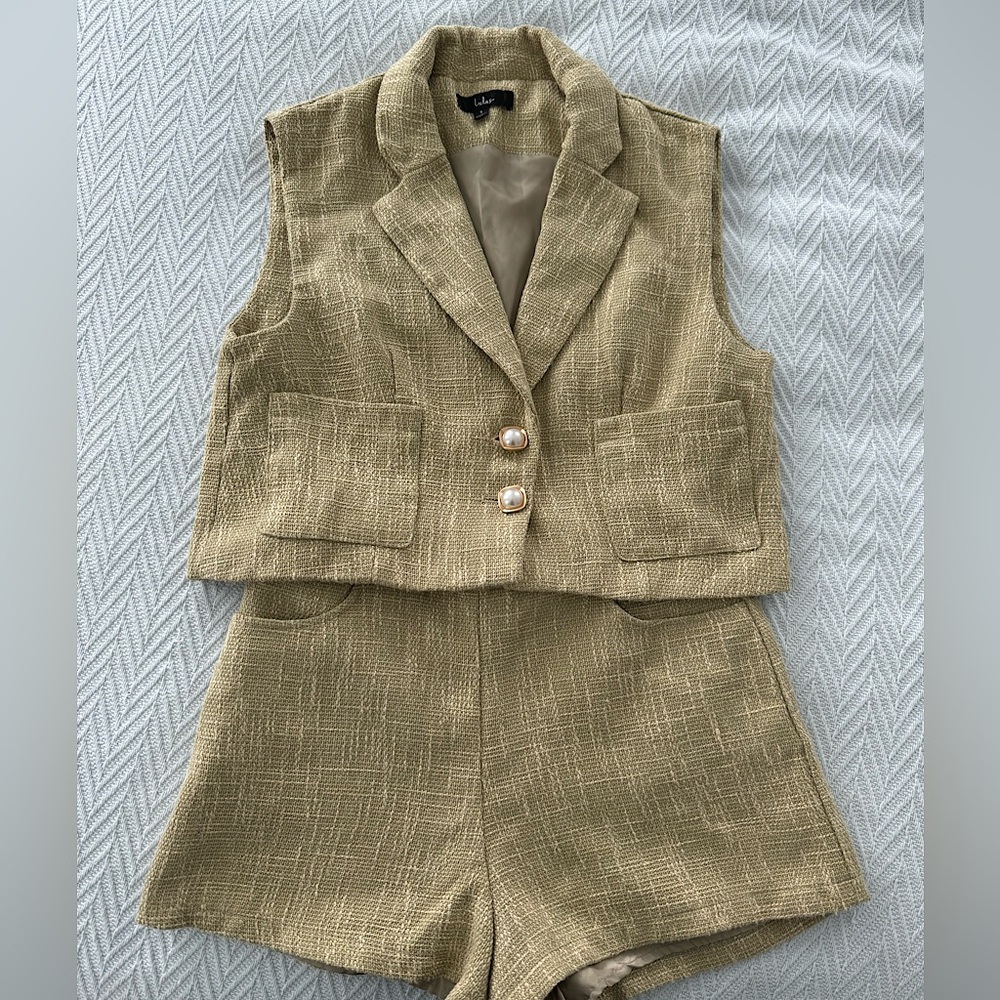 LULUS Perfect Company Olive Tweed Set